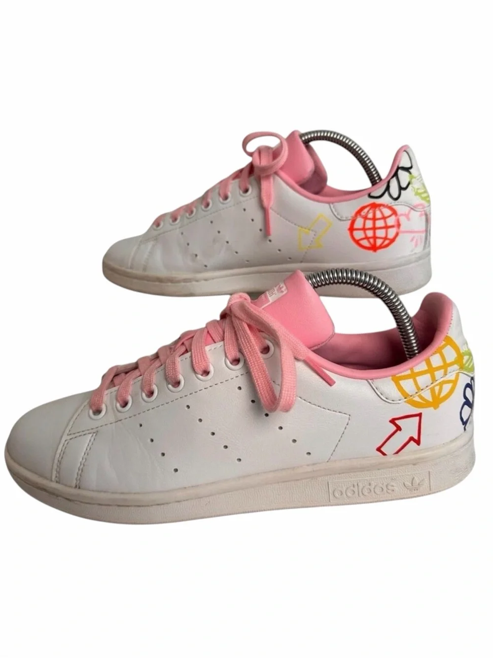 Adidas‎ Stan Smith FX5680 Doodle Graphic Leather Sneakers Pink White 8.5